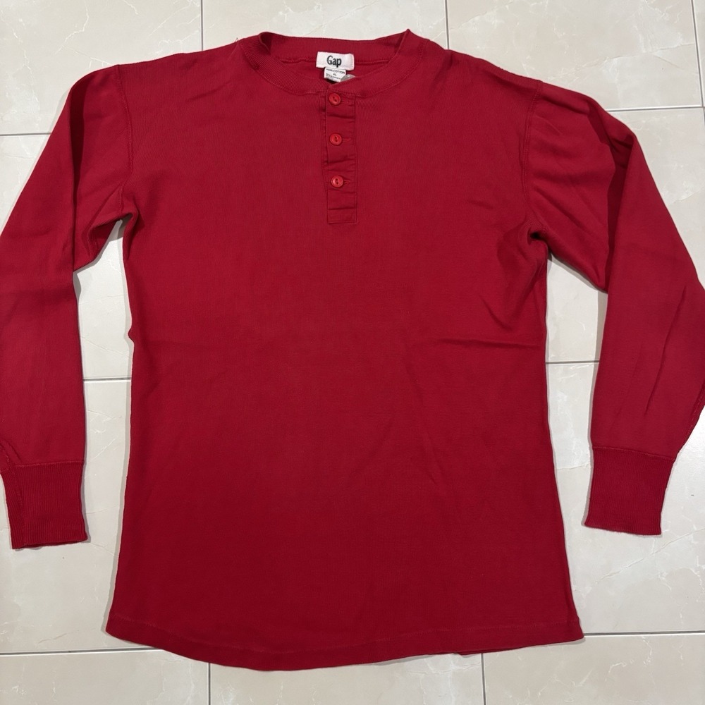 Vintage Gap Henley Thermal Shirt Men's XL Red 90s Sweater Pullover